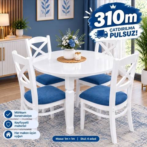 Dairəvi yemək masası və 4 ədəd stul dəsti - Dəst: 1 ədəd masa + 4 — sifaris_yeni_mebel_Gülü_Hüseyn
