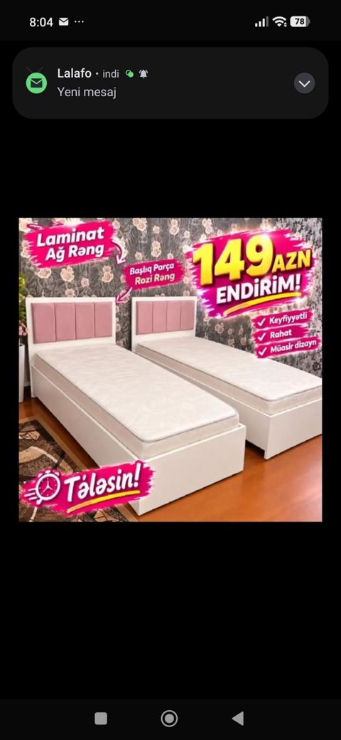 Müasir tək nəfərlik çarpayı - Korpus: laminat, ağ rəng - Başlıq: rozi — Bakı