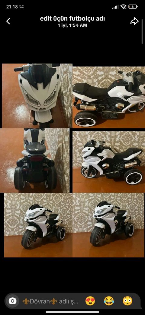 Uşaq elektrik motosikleti – 3 təkərli - Rəng: ağ/qara - Korpus — 100 ₼ · Mehdiabad · Uşaq avtomobilləri Uşaq elektrik motosikleti – 3 təkərli - Rəng: ağ/qara - Korpus — Mehdiabad