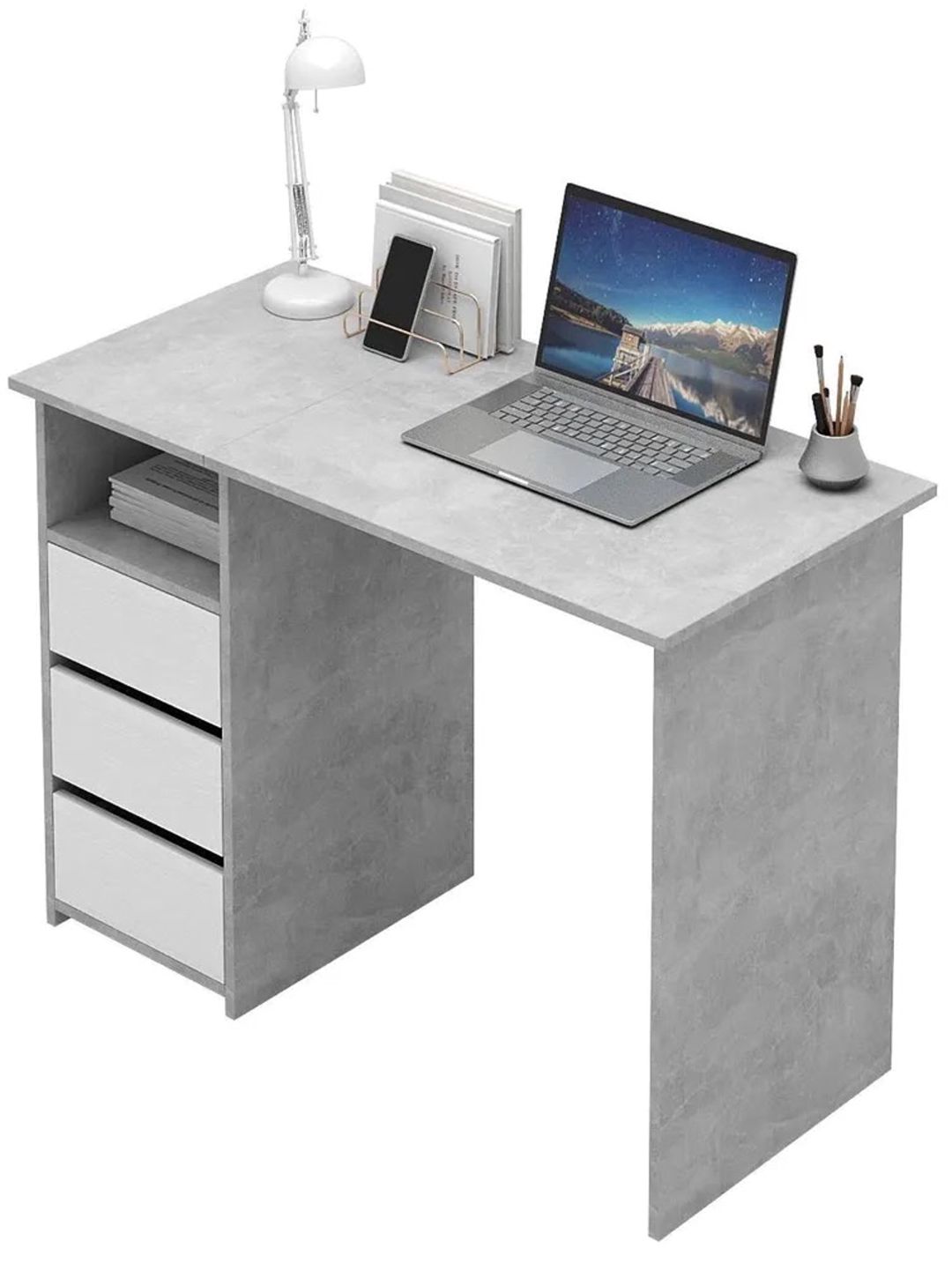 Kompüter masası Letta 3563_M25Stol3PlokiOtkritiyBetmix, Ldsp, 75x52x104 sm, boz/ağ — Mallar, Bakı (3)