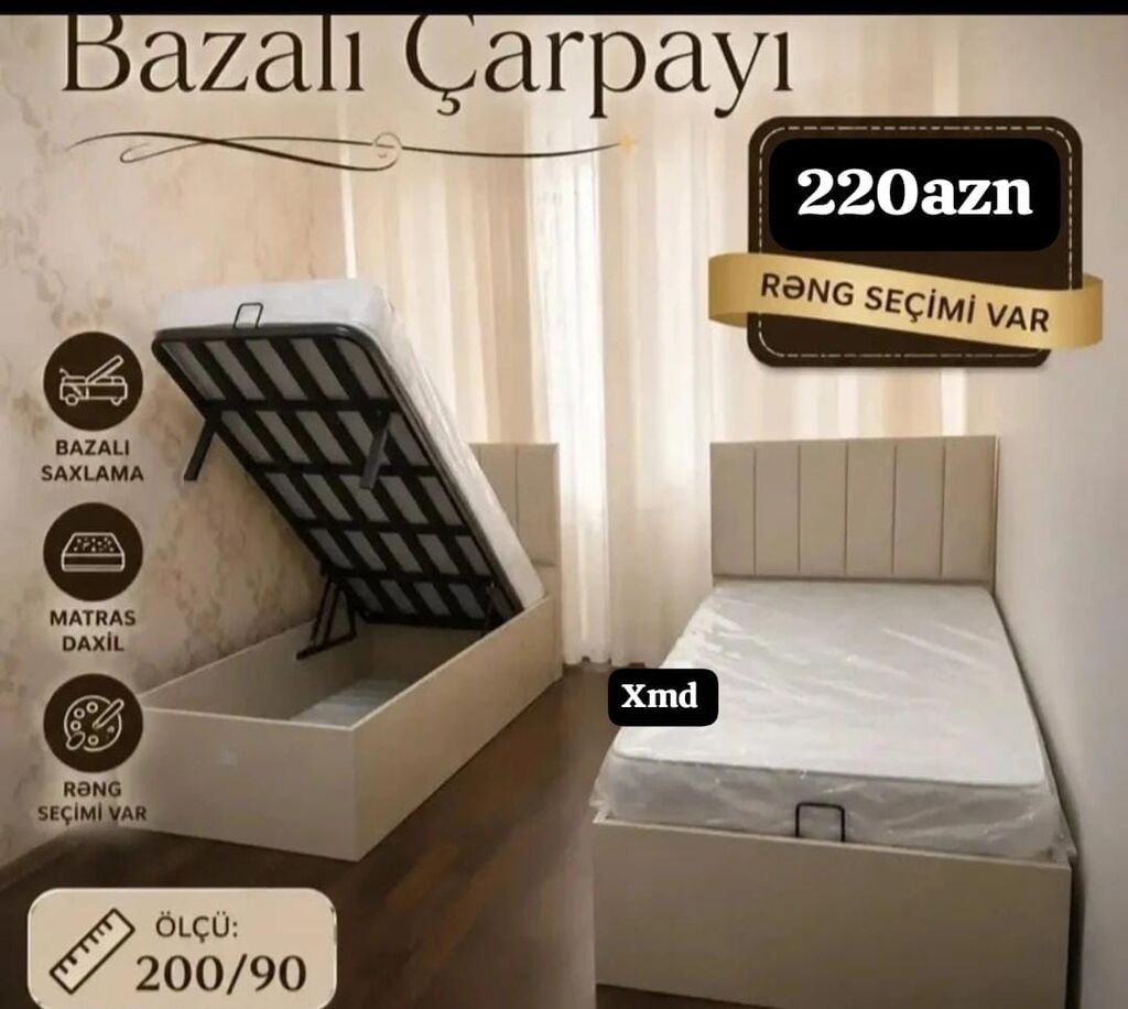 Tək nəfərlik çarpayı – müasir, kompakt dizayn - Rəng: ağ/krem tonları — Yataqlar, Bakı (9)