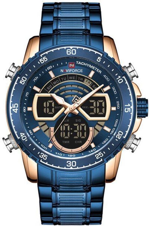 Naviforce NF9189 (Blue/Rosegold) idman üslubunda kişi qol saatı — Bakı
