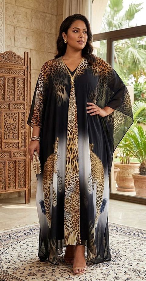 Leopard naxışlı kaftan paltar Boyuk ölçü Xl-xxl-xxxl gedir - Üslub — Bakı