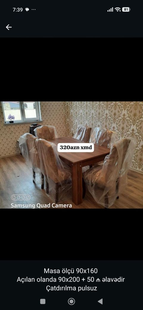Açılan yemək masası və 6 ədəd stul dəsti - Masa ölçüsü: 90×160 sm — 320 ₼ · Bakı · Masalar və stullar Açılan yemək masası və 6 ədəd stul dəsti - Masa ölçüsü: 90×160 sm — Bakı
