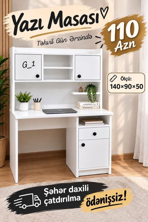Yazı Masası – G_1 modeli - Qiymət: 110 AZN - Ölçü: 140 90 50 sm — 110 ₼ · Bakı · Kompüter masaları və kresloları Yazı Masası – G_1 modeli - Qiymət: 110 AZN - Ölçü: 140 90 50 sm — Bakı