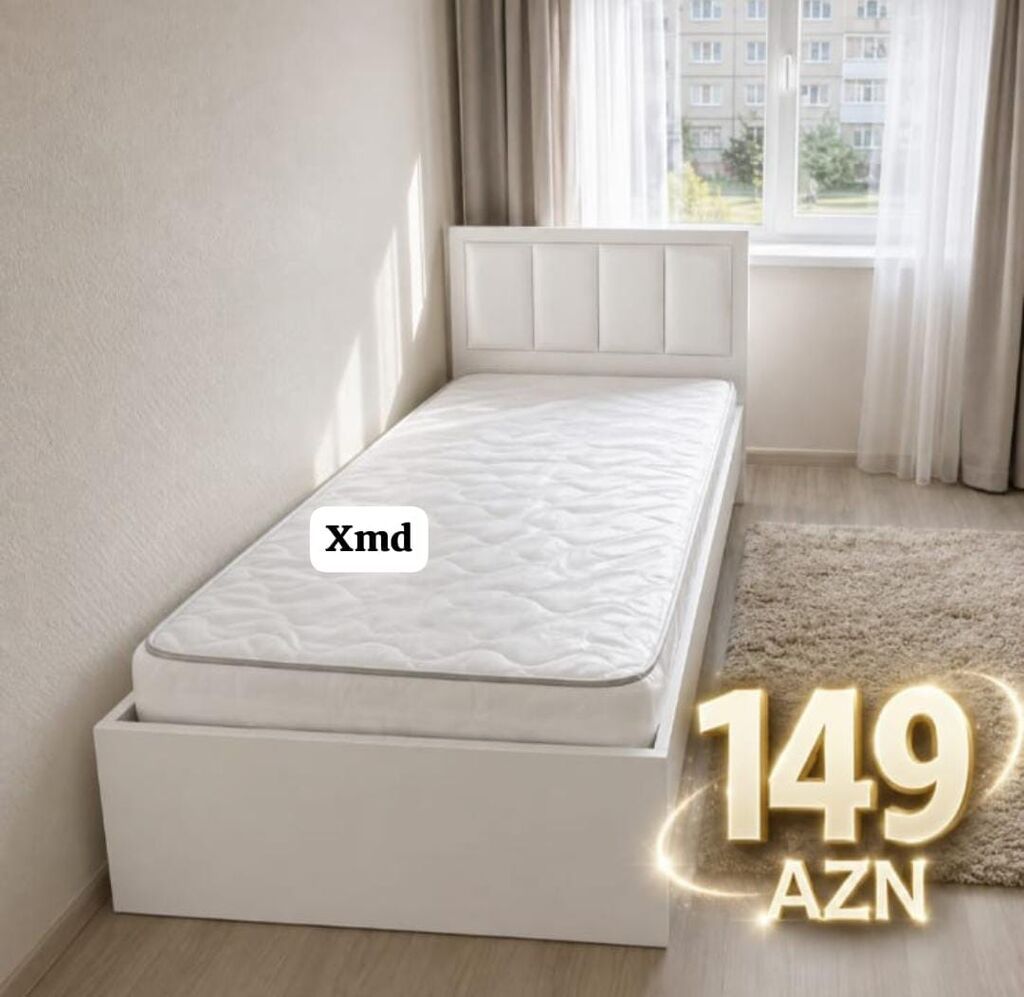Tək nəfərlik çarpayı – müasir, kompakt dizayn - Rəng: ağ/krem tonları — Yataqlar, Bakı (3)