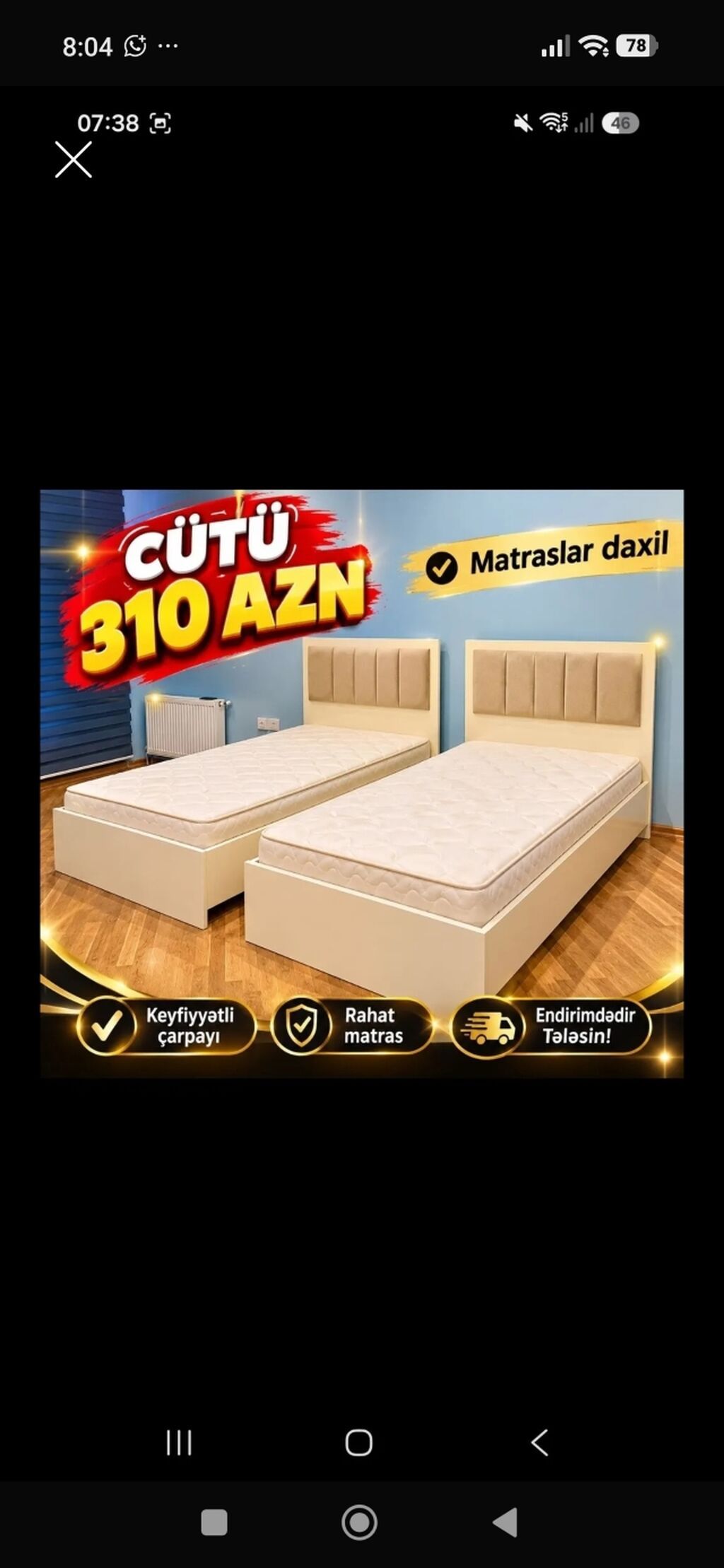 İkili tək nəfərlik çarpayı dəsti – matraslarla birlikdə - Dəst: 2 — Yataqlar, Bakı