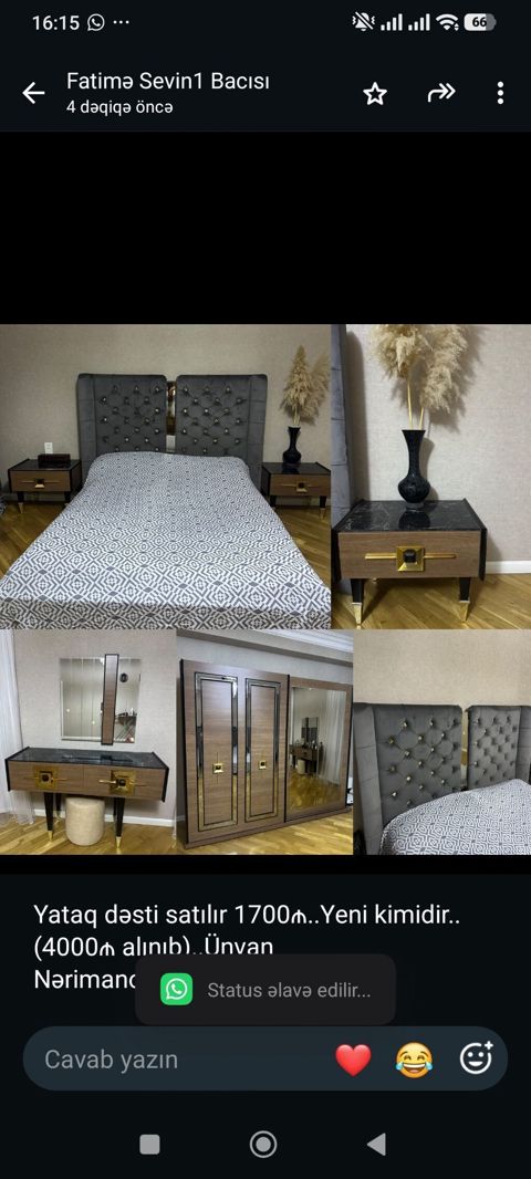 Yataq dəsti satılır 1700₼. Yeni kimidir. (4000₼ alınıb). Ünvan — Bakı