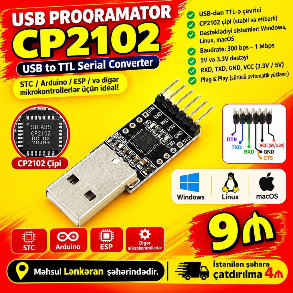 USB proqramator CH340, CP2112, CH340G, FTDİ232RL, ST-Link TP4056 — Noutbuk aksesuarları, Lənkəran (10)