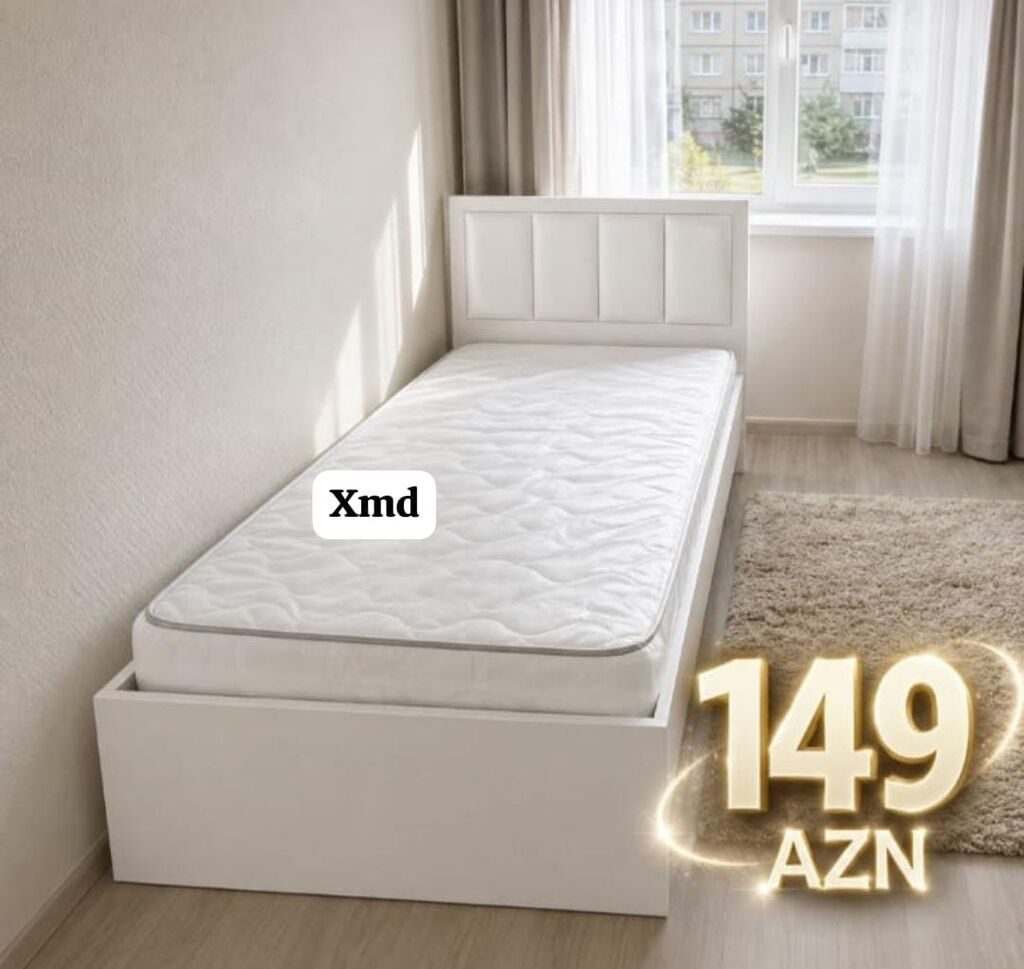 Tək nəfərlik çarpayı – müasir, kompakt dizayn - Rəng: ağ/krem tonları — Yataqlar, Bakı (5)