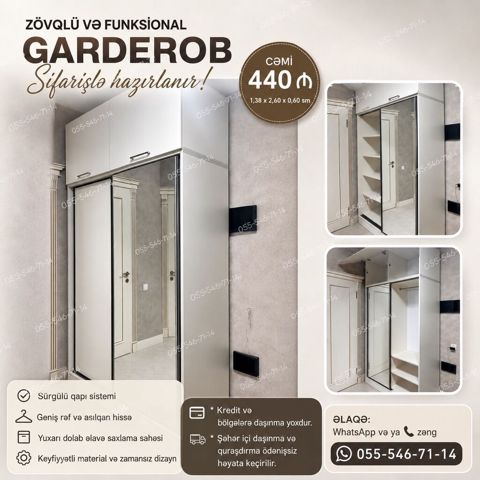 Zövqlü və funksional gardirob – sifarişlə hazırlanır. Ölçülər: 1,38 — 440 ₼ · Bakı · Şkaflar Zövqlü və funksional gardirob – sifarişlə hazırlanır. Ölçülər: 1,38 — Bakı