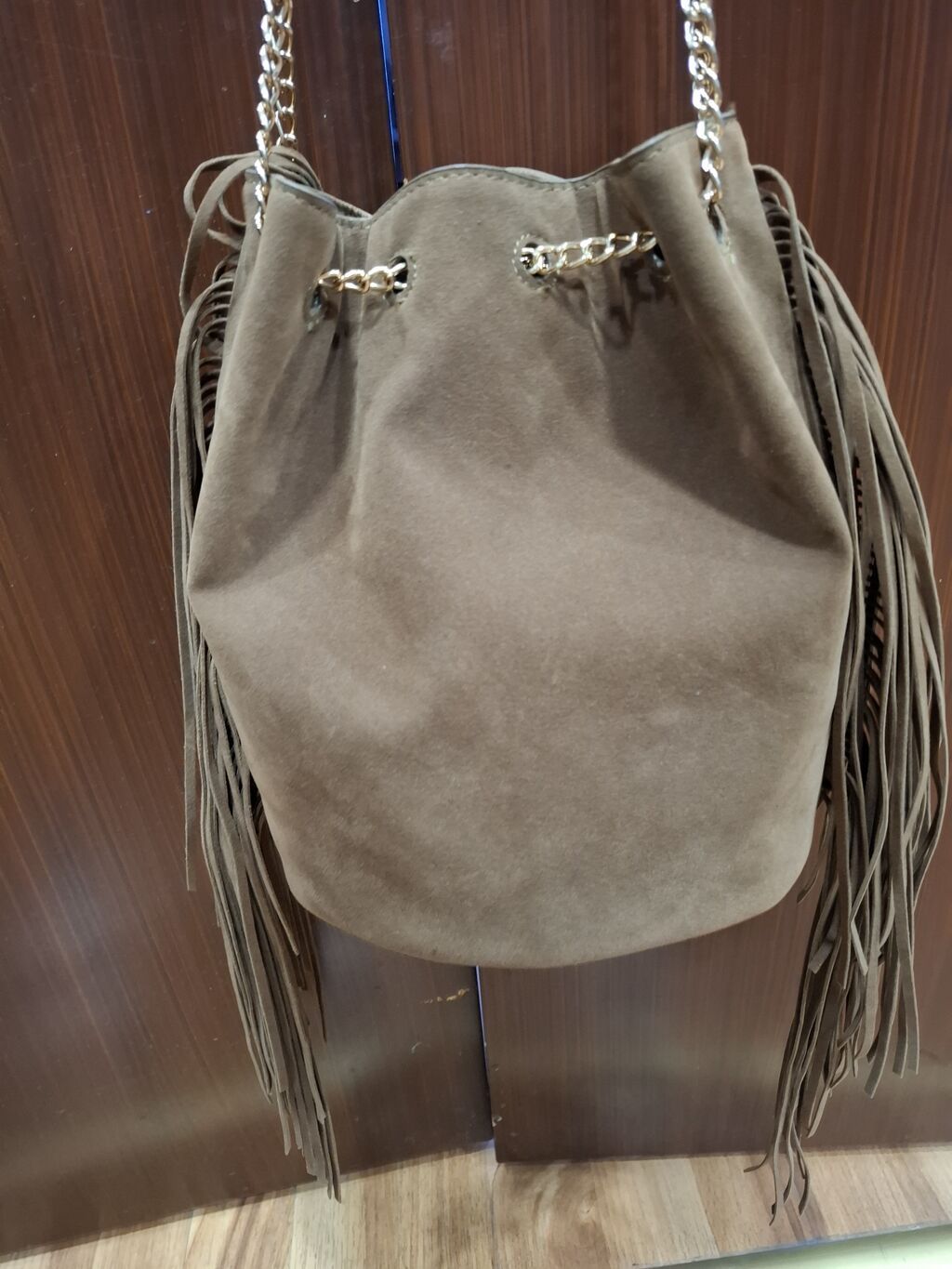 Qəhvəyi süet çiyin çantası – boho üslubunda - Material: yumşaq süet — Çantalar, çamadanlar, cüzdanlar, Bakı (2)