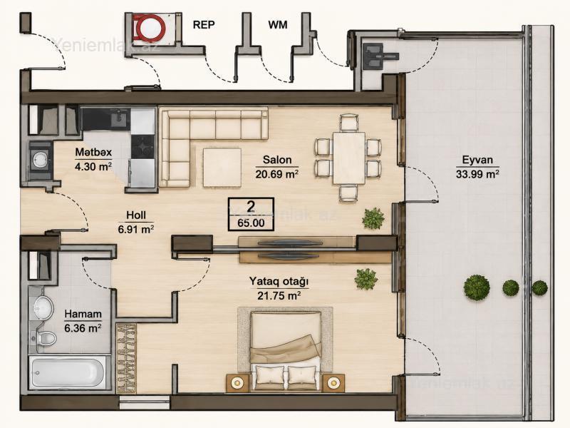 Satılır 2 otaqlı Bina evi menzil (Yeni tikili), 95 m², Xətai rayonu — Mənzil, Bakı (4)