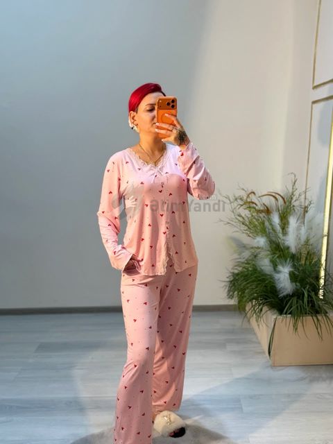 Uzun qol Çox gözəl material Şalvarlı dəstlər — DAMLA LINGERIE&PAJAMA