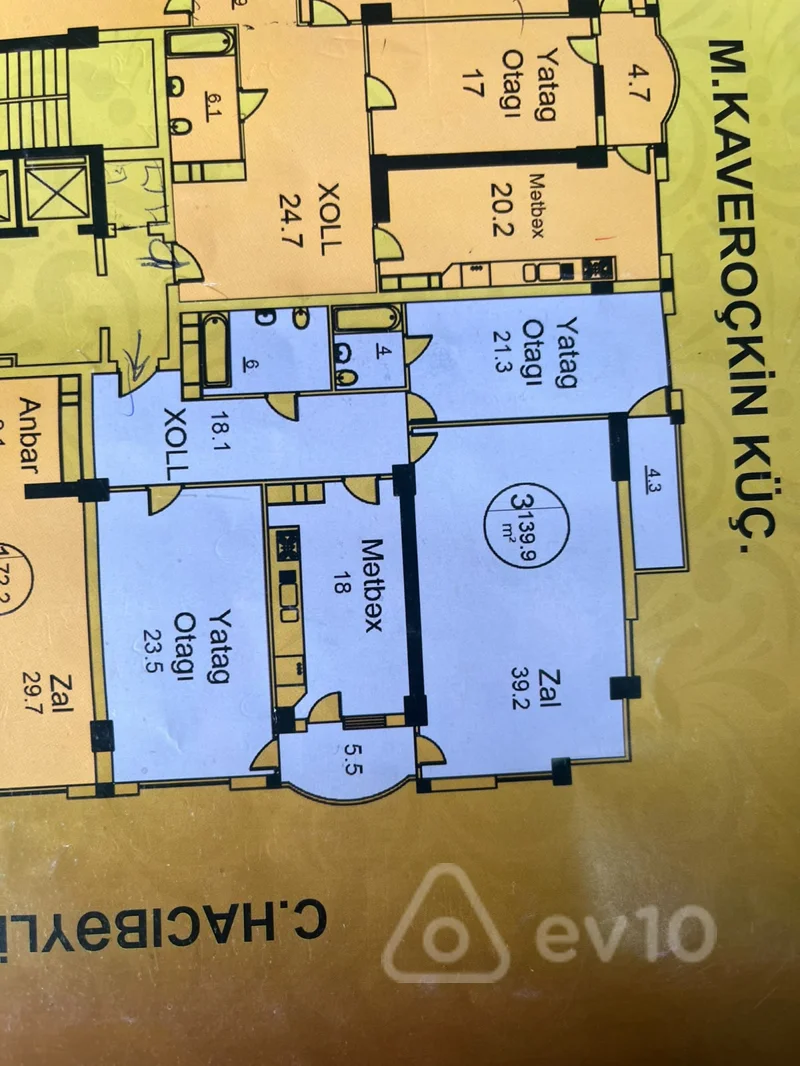 3 otaqlı mənzil, 140 m², Ceyhun Hacıbəyli küçəsi — Mənzil, Bakı (4)