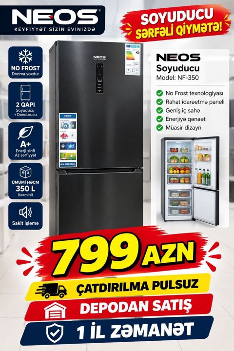 Neos Soyuducu – Model: NF-350 - No Frost texnologiyası (donma yoxdur) — Bakı