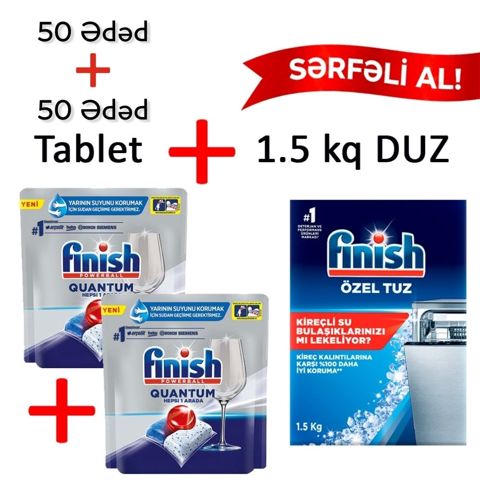 Qabyuyan maşın üçün dəst Finish Quantum (həblər 100 əd + duz 1.5 kq) — Bakı