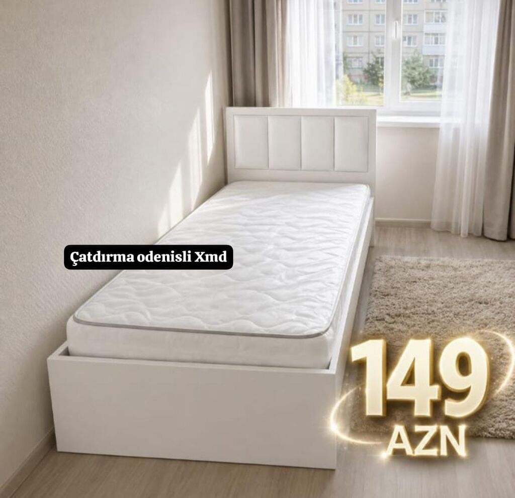 Tək nəfərlik çarpayı – müasir, kompakt dizayn - Rəng: ağ/krem tonları — Yataqlar, Bakı (8)