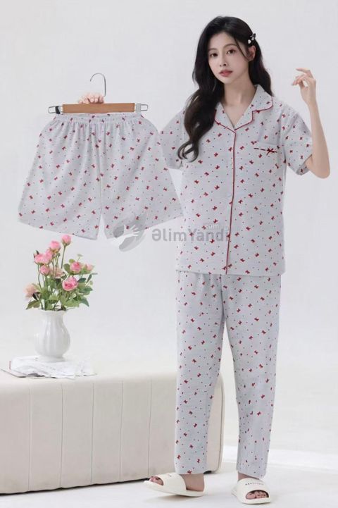 Çox gözəl materiallı düyməli Penjamalarımız 3lü dəst — DAMLA LINGERIE&PAJAMA