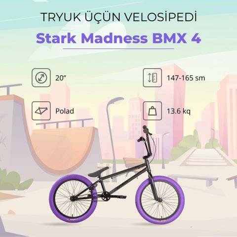 Velosiped Stark Madness BMX 4, bənövşəyi/qara, 20" — 659 ₼ · Bakı · Velosipedlər Velosiped Stark Madness BMX 4, bənövşəyi/qara, 20" — Bakı
