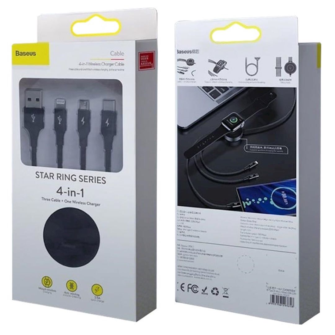 Kabel USB Baseus Star Ring Series Four-in-one Wireless Charging Cable USB For M+L+T+AppleWatch — Video kabel və adapterlər, Bakı (2)