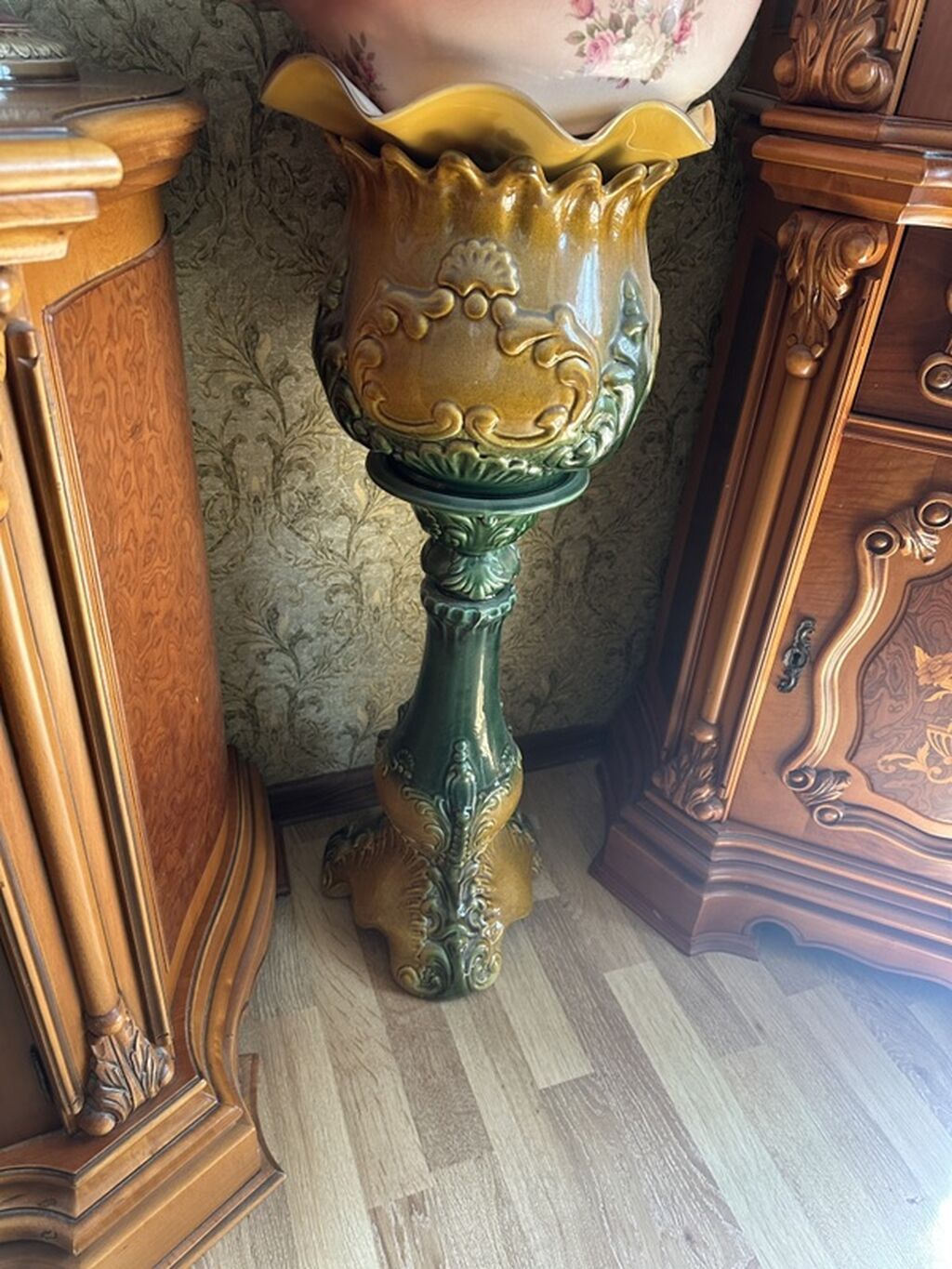 Keramika bitki stendi – dekorativ piedestal - Material: şirəli — Bitki qabları, Xırdalan (2)