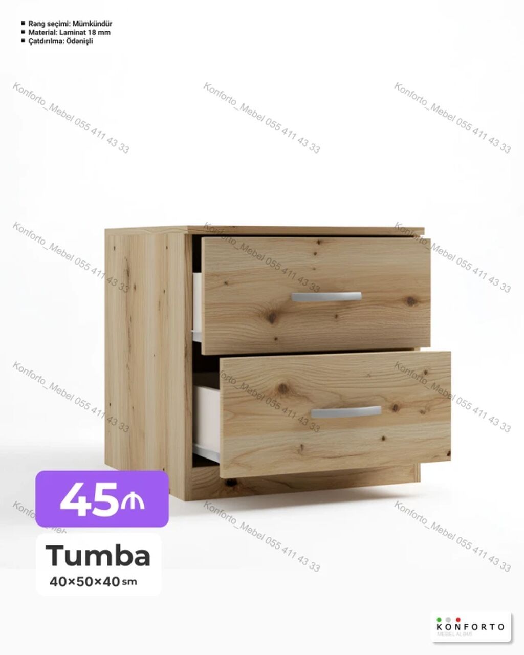 Tumba – 40×50×40 sm - Material: 18 mm laminit - Rəng seçimi — Komodlar və tumbalı, Bakı