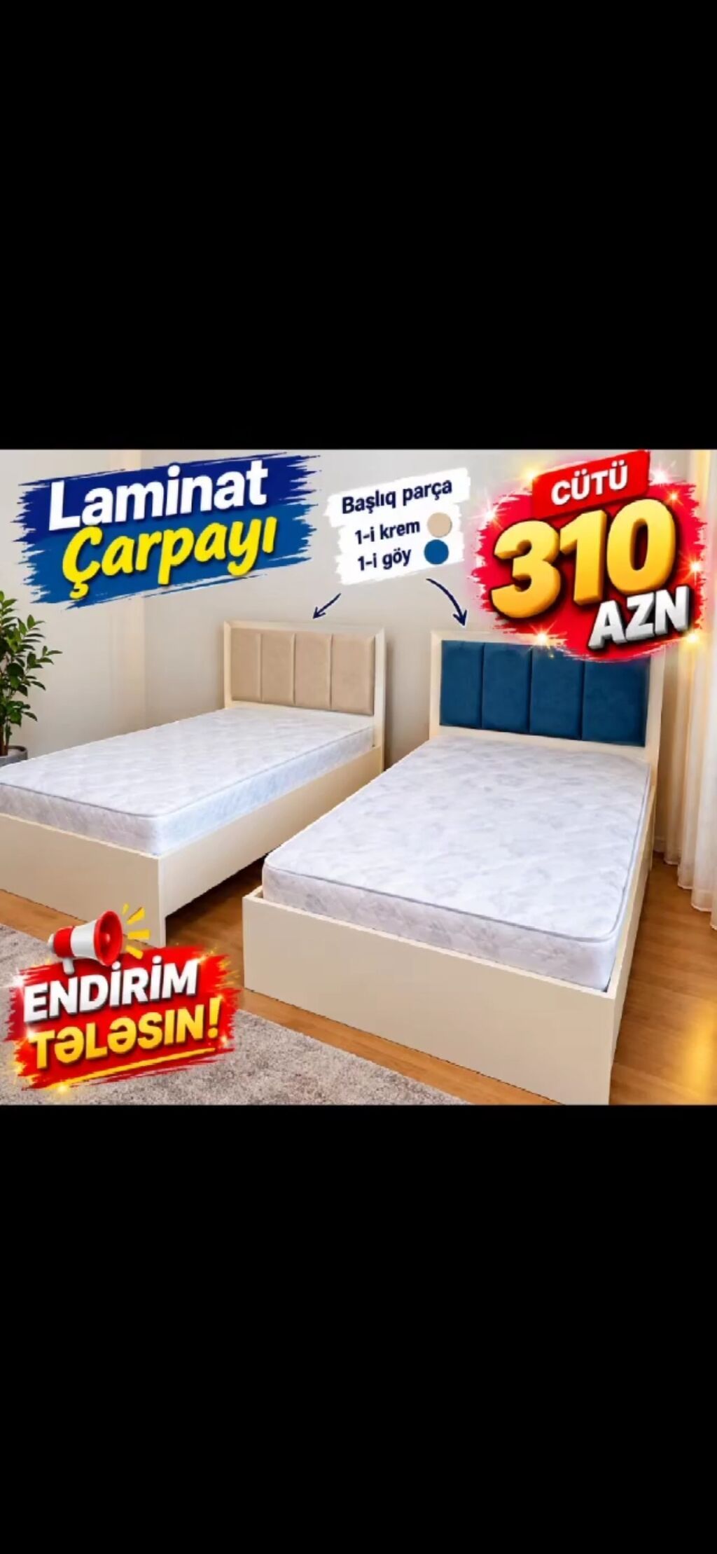 Məhsul: Laminat çarpayı dəsti - Material: davamlı laminat karkas — Yataqlar, Xırdalan