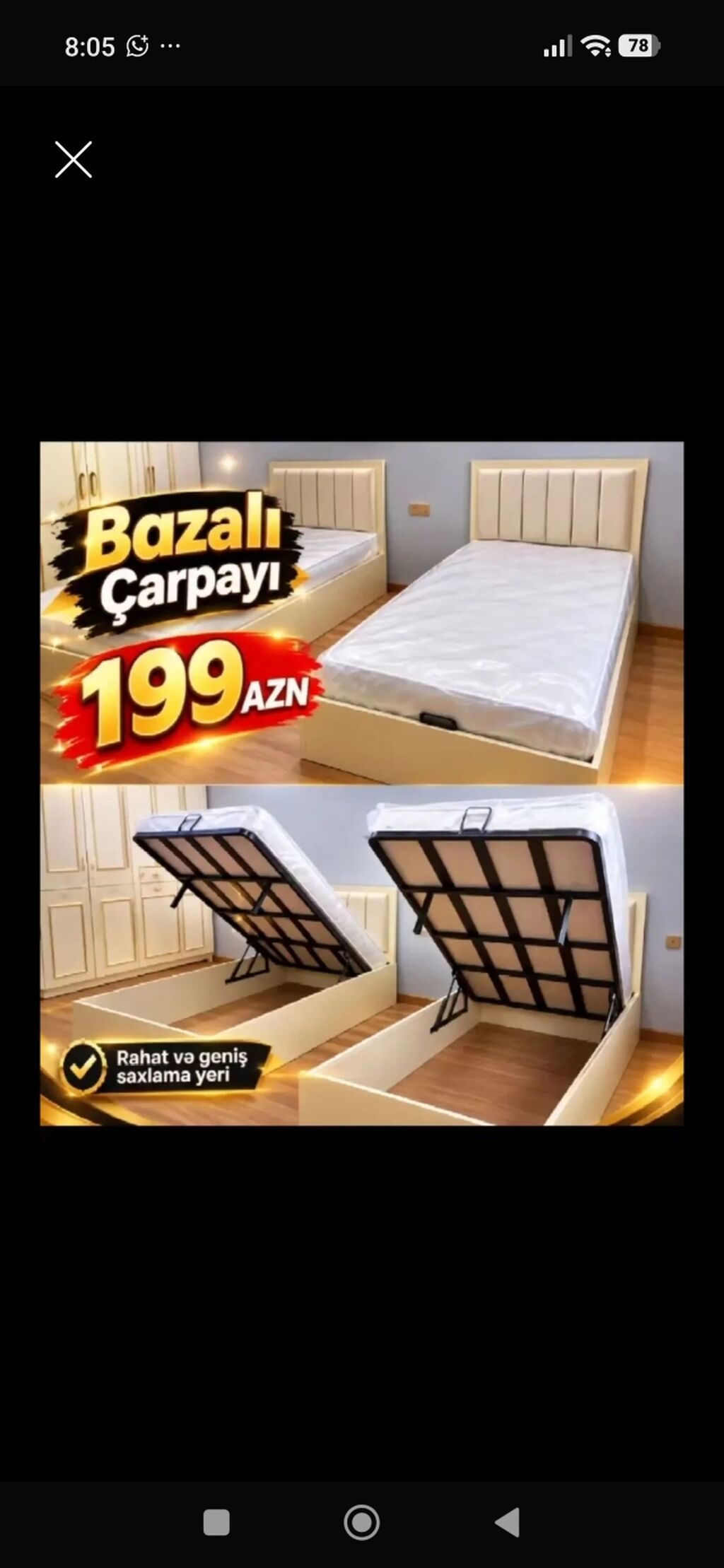 Bazalı çarpayı – 199 AZN - Açılan baza sistemi: asanlıqla qaldırılan — Yataqlar, Bakı