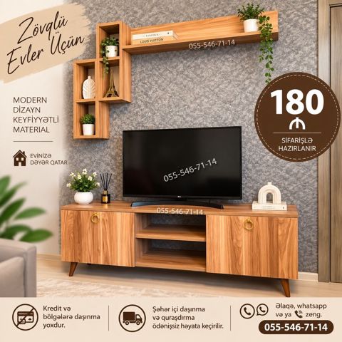 Zövqlü evlər üçün modern dizaynlı TV stendi və asma rəf dəsti — 180 ₼ · Bakı · Televizor altlıqları və standlar Zövqlü evlər üçün modern dizaynlı TV stendi və asma rəf dəsti — Bakı