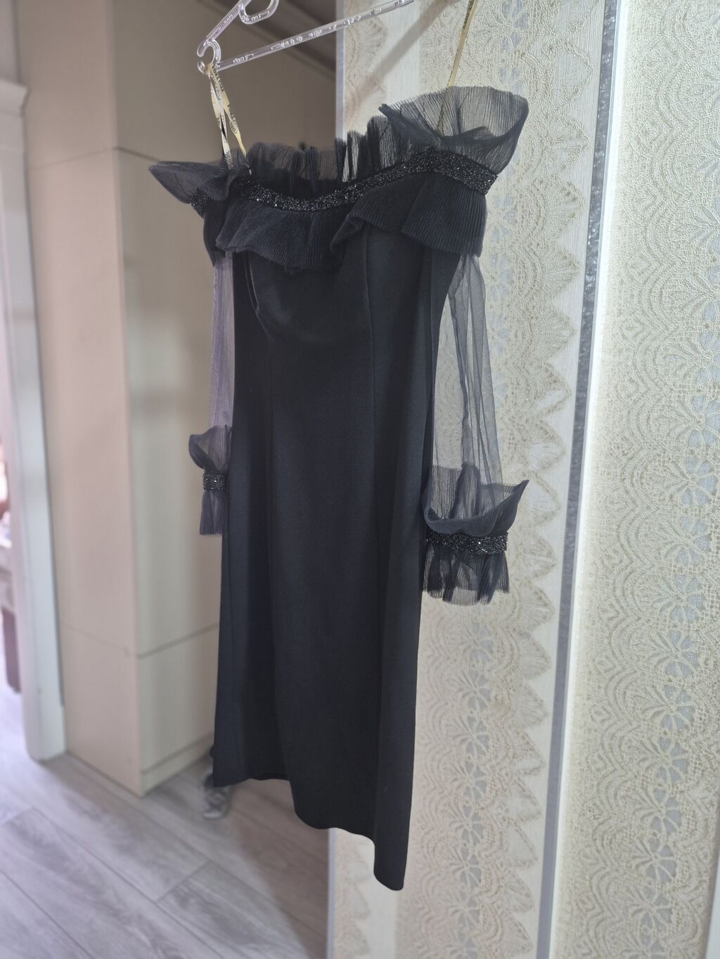 Qara zərif ziyafət donu - Stil: Off-shoulder (çiyinlər açıq) — Axşam paltarları, Bakı