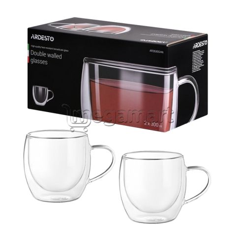Fincan dəsti Ardesto Doublewall mug set with handles, 300ml, 9.2сm, 2pcs, borosilicate glass, transparent (AR2630GHN) — 16.99 ₼ · Bakı · Qablar və mətbəx əşyaları Fincan dəsti Ardesto Doublewall mug set with handles, 300ml, 9.2сm, 2pcs, borosilicate glass, transparent (AR2630GHN) — Bakı