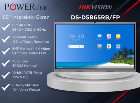 İnteraktiv Ekran Hikvision DS-D5B65RB/FP 65" 4K CAM + MIC — Bakı