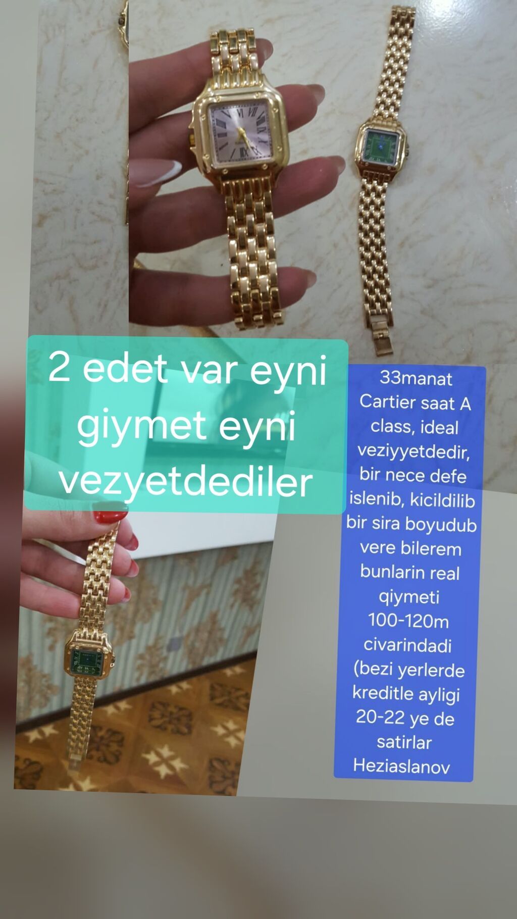 Cartier tərzində qadın qol saatı – A class. - Korpus: kvadrat formalı — Qol saatları, Bakı (3)