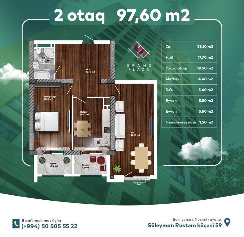 Satılır 2 otaqlı yeni tikili 98.1 m² — Mənzil, Bakı (3)
