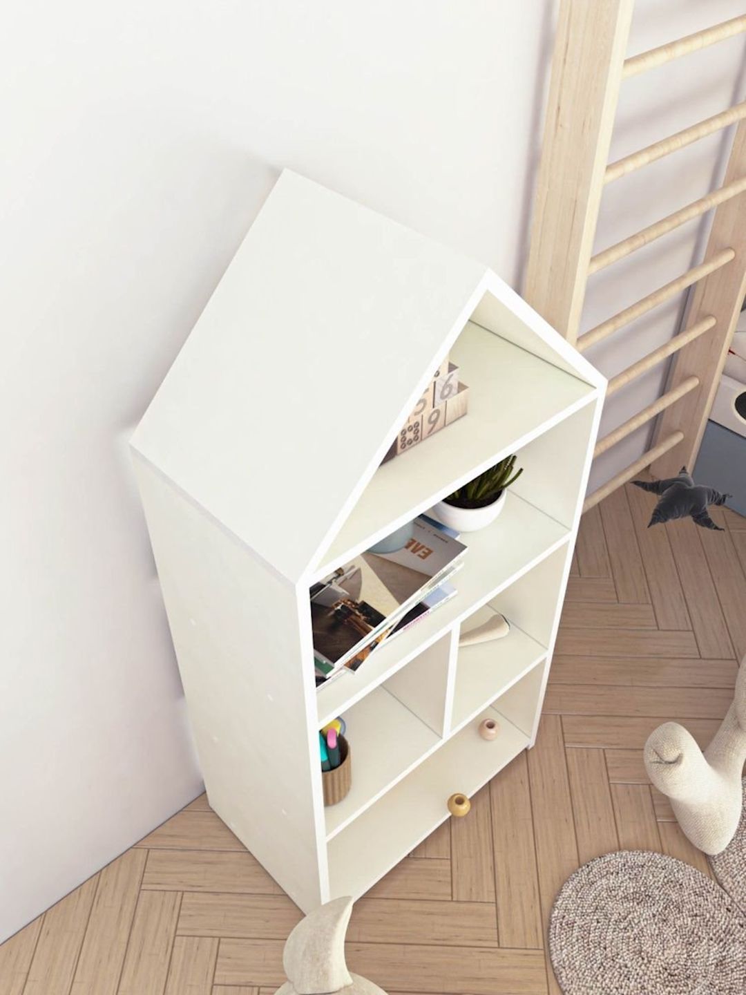 Stellaj 3563_StellajDomikWhite 106.6x50x26 sm, Ldsp, ağ — Mallar, Bakı (2)