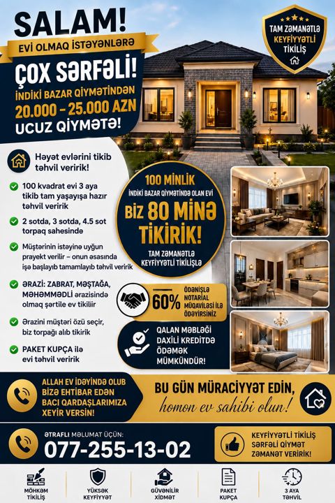 Satış: 3 otaqlı Ev / villa, 100 m², Sabunçu rayonu — 80 000 ₼ · Bakı · Ev, villa Satış: 3 otaqlı Ev / villa, 100 m², Sabunçu rayonu — Bakı