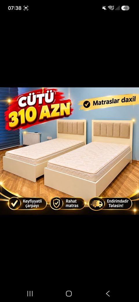 İkili tək nəfərlik çarpayı dəsti – matrassız deyil, matraslar — Xırdalan