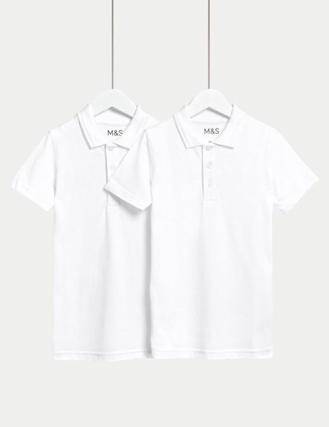 Oğlanlar üçün 2 ədədli məktəbli qısaqol polo dəsti Marks & Spencer school polo shirts, ağ, pambıq, ölçü 12-13 yaş — Bakı