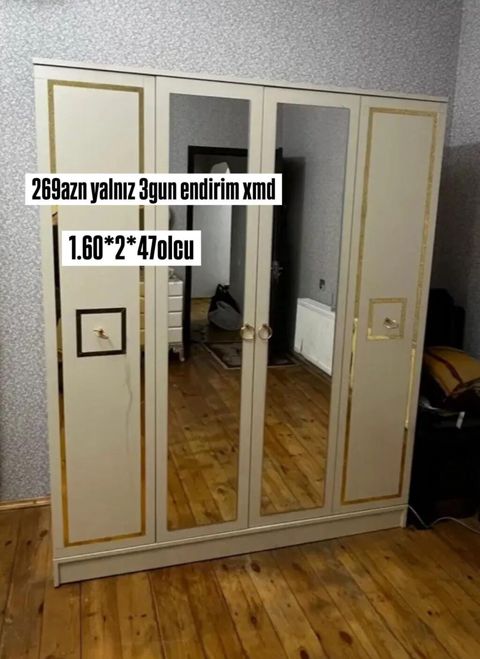 4 qapılı şkaf - Ölçü: 1.60 m (eni) x 2.00 m (hündürlük) x 0.47 m — 269 ₼ · Bakı · Şkaflar 4 qapılı şkaf - Ölçü: 1.60 m (eni) x 2.00 m (hündürlük) x 0.47 m — Bakı