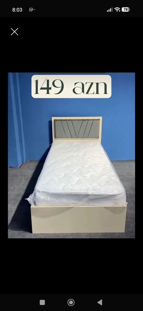 Tək nəfərlik çarpayı və döşək dəsti - Rəng: açıq krem əsas, başlıqda — Bakı