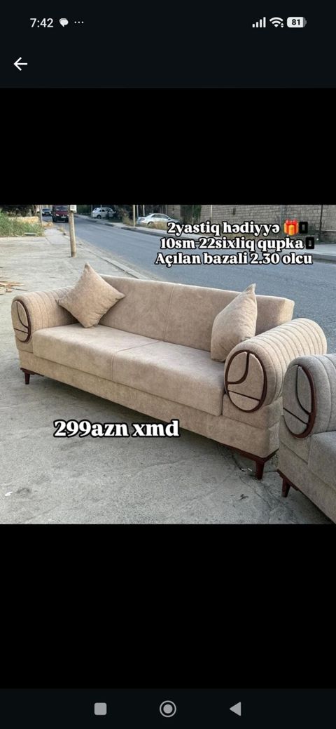 Açılan bazalı divan – 2.30 ölçü. - Rəng: bej tonları, dekorativ — Bakı