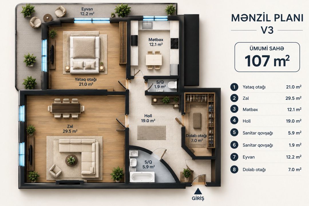 Satılır 2 otaqlı yeni tikili 107 m² — Mənzil, Bakı (3)