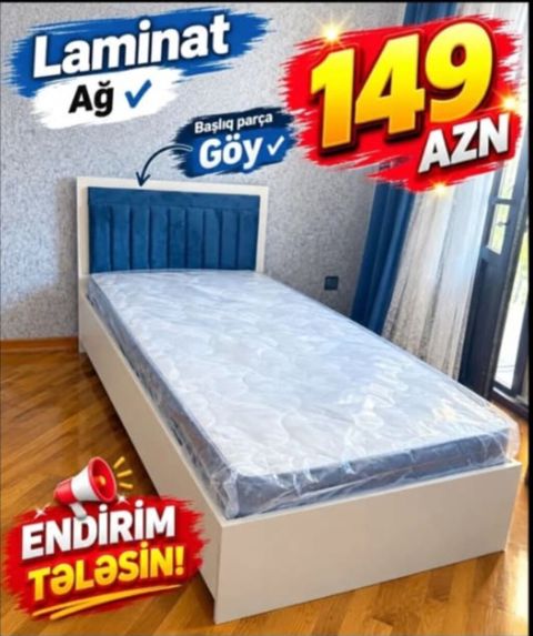 Ağ laminatdan tək nəfərlik çarpayı - Karkas: möhkəm ağ laminat — Bakı
