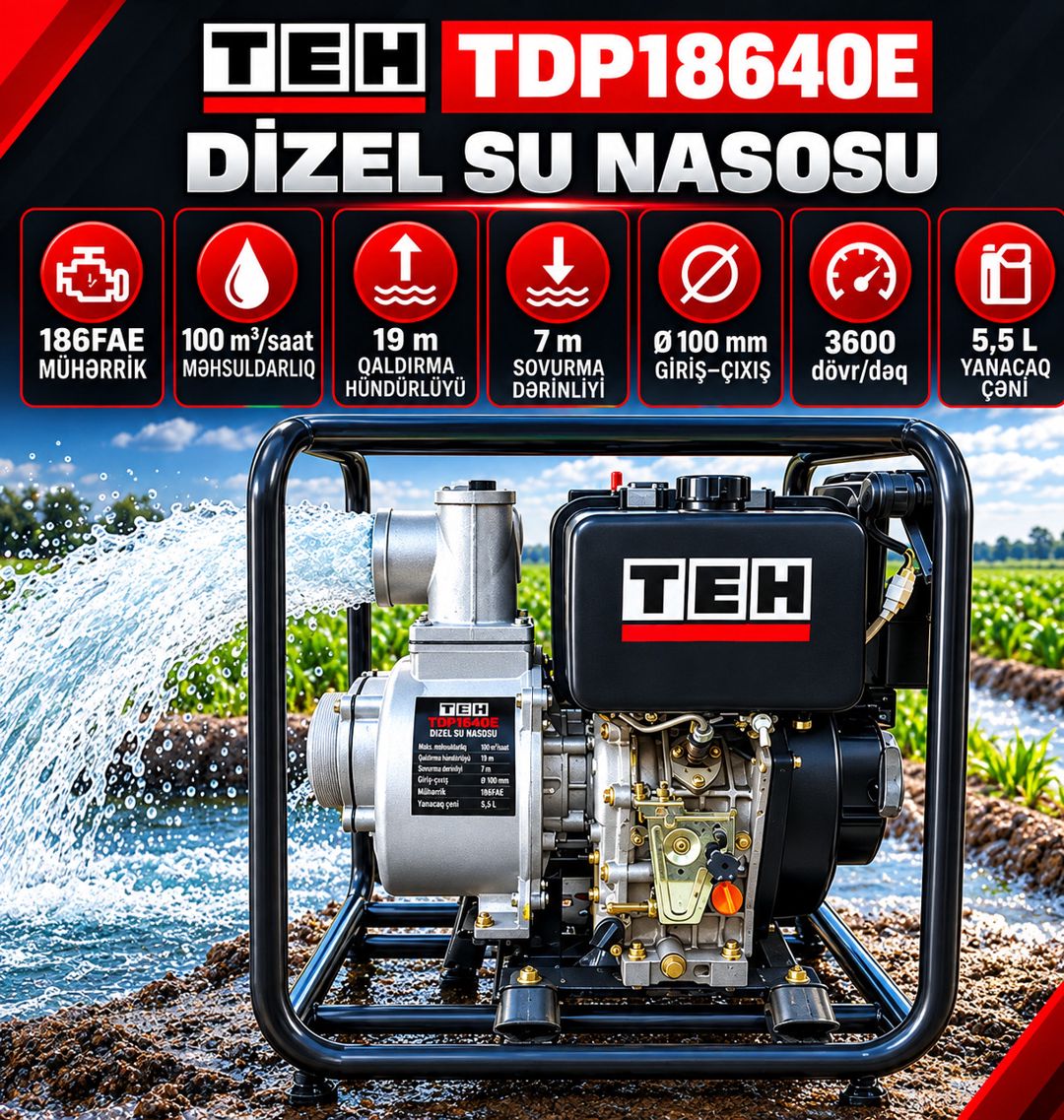Su nasosu TEH TDP18640E, 6600 Vt, 19 m, 19 litr/dəq — Mallar, Bakı