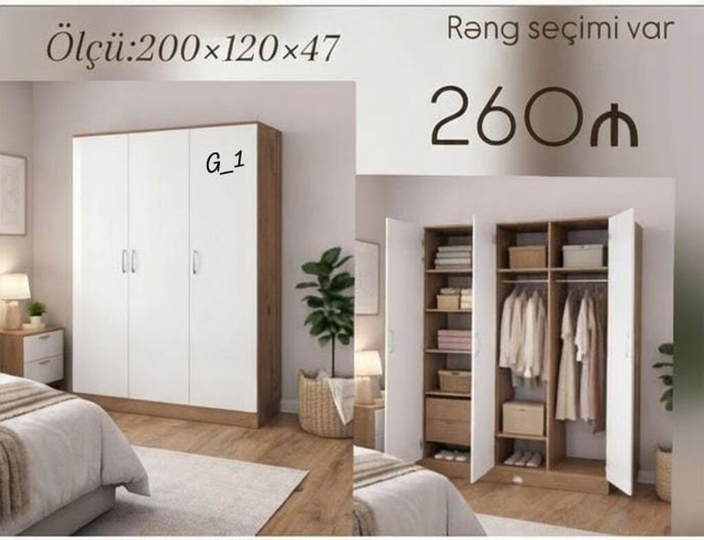 3 qapılı geyim şkafı - Ölçü: 200 120 47 sm - Rəng seçimi var — Şkaflar, Bakı