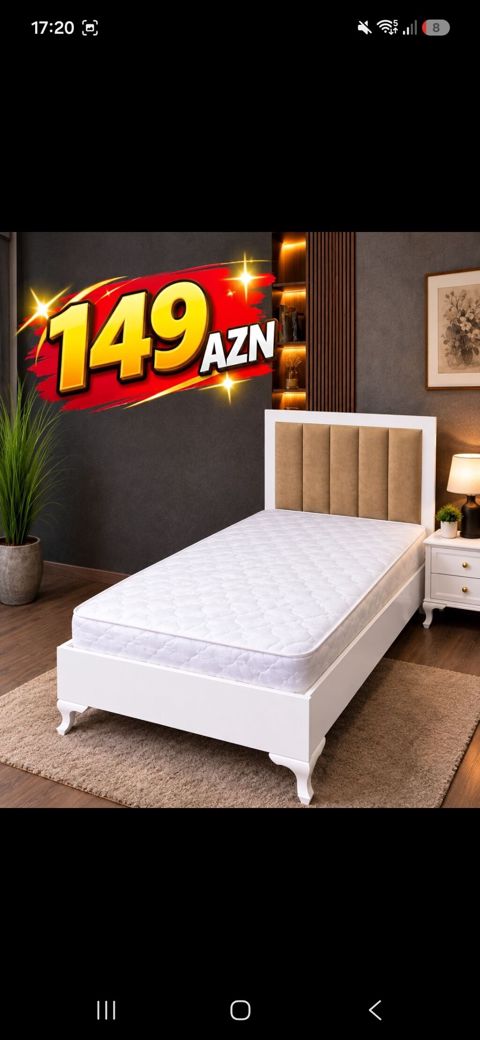 Tək nəfərlik çarpayı və döşək seti - Minimalist dizaynlı ağ rəngli — 149 ₼ · Xırdalan · Yataqlar Tək nəfərlik çarpayı və döşək seti - Minimalist dizaynlı ağ rəngli — Xırdalan