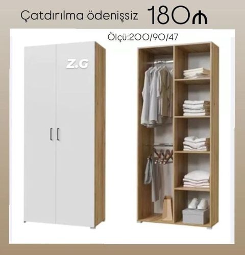 İkiqapılı geyim dolabı - Ölçü: 200/90/47 sm - Rəng və dizayn: ağ ön — Digah