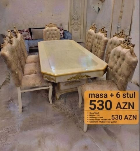 Qonaq otağı üçün, Yeni, Açılmayan, Dördbucaq masa, 6 stul — Bakı
