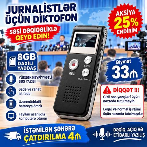 Diktofon. 8gb daxili yaddaşı var. Orjinal maldır.Rusiyadan — Lənkəran